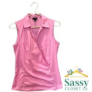 Talbots Pink Sleeveless Cotton Spandex Wrap Blouse Side Zip Size 6 EUC